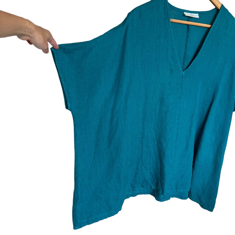 Bryn Walker 100% Linen Dark Teal Baxter Short Sleeve Sharkbite Hem Tunic Top XL - Picture 5 of 13